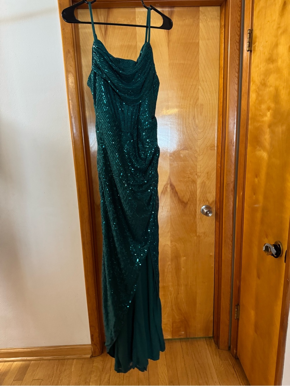 SHEIN Emerald Green Sequin Draped Maxi Dress